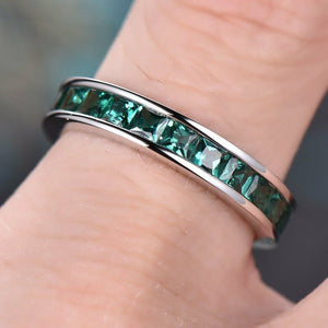 2.5Ct Princess Cut Green Emerald Channel Set Ring Band 14K White Gold Finish