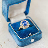 2.3ct Cushion Cut Blue Sapphire Engagement Ring Diamond Halo 14k YellowGold Over