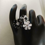 4ct Engagement Ring Pear Cut Black Diamond Flower Cocktail 14k White Gold Finish