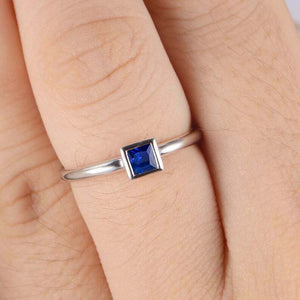 0.5ct Princess Cut Blue Sapphire Engagement Ring Solitaire 14k White Gold Finish