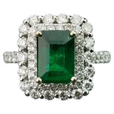 4Ct Green Emerald Diamond Dual Halo Vintage Engagement Ring 14K White Gold Over