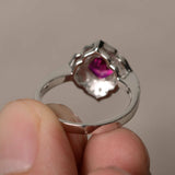 1.5ct Cushion Cut Pink Ruby Engagement Ring 14k White Gold Finish Floral Women