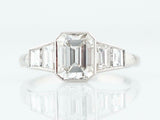 1.7ct Emerald Cut Diamond Solitaire Ring 14k White Gold Finish Trapezoid Accents