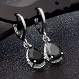 2Ct Pear Cut Black Diamond Solitaire Water Tear Drop Earring 14K White Gold Over