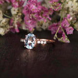 2ct Oval Cut Blue Aquamarine Diamond Accents Engagement Ring 14k RoseGold Finish