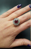 2.4ct Oval Cut Pink Ruby Vintage Inspired Halo Ring 14k White Gold Finish