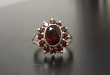 2.6ct Engagement Ring Oval Cut Red Garnet Floral Cluster 14k White Gold Finish