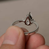 Trilogy Solitaire Engagement Ring 0.75ct Pear Cut Diamond 14k White Gold Finish