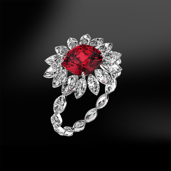 5Ct Cushion Cut Pink Ruby Diamond Floral Halo Cocktail Ring 14K White Gold Over