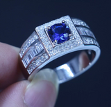 2ct Round Cut Blue Sapphire Engagement Ring 14k White Gold Finish Halo Solitaire