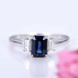 1.5ct Emerald Blue Sapphire Engagement Ring Diamond Trilogy 14k White Gold Over