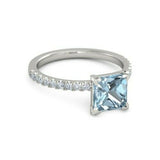 4Ct Princess Blue Aquamarine Diamond Accent Engagement Ring 14K White Gold Over