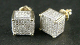 0.8ct Round Diamond Iced Cube Cluster Hip Hop Stud Earrings 14k Yellow Gold Over