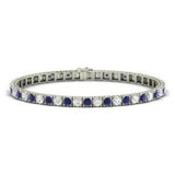 13ct Round Cut Blue Sapphire Diamond Links Tennis Bracelet 14k White Gold Finish