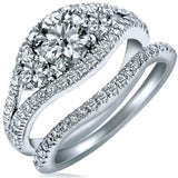 3.55ct Round Cut Diamond Trilogy Bridal Wedding Ring Set 14k White Gold Finish