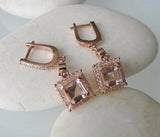 2ct Cushion Cut Peach Morganite Unique Drop Earrings Women 14k Rose Gold Finish