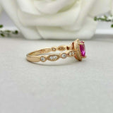 1.5ct Engagement Ring Heart Cut Pink Ruby Diamond Halo 14k Yellow Gold Finish