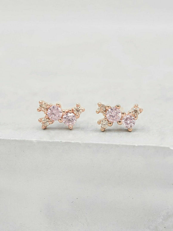 1ct Stud Earrings Round Cut Pink Sapphire Cluster Design 14k Rose Gold Finish