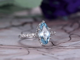 1.5ct Marquise Blue Aquamarine Diamond Accent Engagement Ring 14k WhiteGold Over