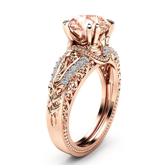 2ct Round Cut Peach Morganite Engagement Ring 14k RoseGold Over Filigree Vintage