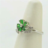 2ct Pear Cut Green Emerald Engagement Ring Floral Petal Leaf 14k White Gold Over