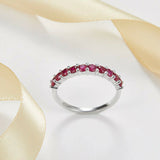 1ct Round Cut Pink Ruby Wedding Band Stackable Half Eternity 14k White Gold Over