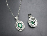 2.4ct Green Emerald Oval Cut Halo Stylish Pendant with Chain 14k White Gold Over