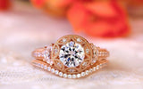 Art Deco Bridal Set Engagement Ring 2ct Round Cut Diamond 14k Rose Gold Finish