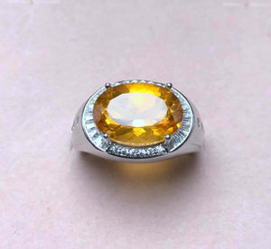 3.5ct Oval Cut Yellow Citrine Halo Signet Engagement Men Ring 14k WhiteGold Over