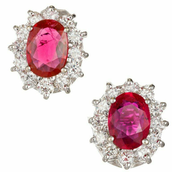 2.3ct Oval Cut Pink Ruby Halo Party Wear Stud Earrings 14k White Gold Finish