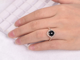 2.2ct Cushion Cut Black Diamond Vintage Halo Solitaire Ring 14k Rose Gold Finish