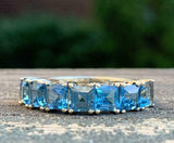 5ct Wedding Ring Band Asscher Cut Blue Topaz Half Eternity 14k YellowGold Finish