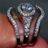 4ct Round Cut Diamond Engagement Ring 14k WhiteGold Finish Antique Halo Trio Set