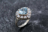 2.2ct Engagement Ring Heart Cut Blue Aquamarine Halo 14k White Gold Finish