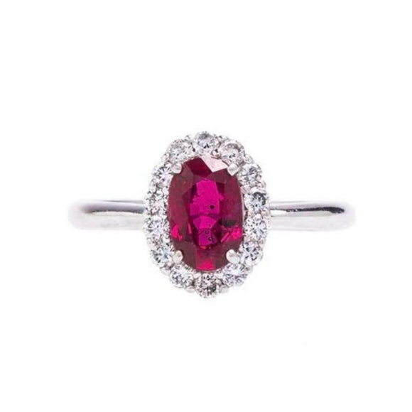 2ct Oval Cut Pink Ruby Engagement Ring Diamond Halo Solitaire 14k WhiteGold Over