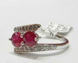 2ct Engagement Ring Round Cut Pink Ruby Two Stone Bypass 14k White Gold Finish