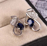 2.2ct Drop Earrings Oval Cut Blue Sapphire Stylish Floral 14k White Gold Finish