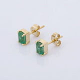 1.2ct Stud Earrings Green Emerald Cut Solitaire Design 14k Yellow Gold Finish