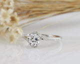 1.5ct Round Cut Diamond Swirl Solitaire with Accents Ring 14k White Gold Finish