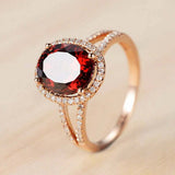 2.4ct Oval Cut Red Garnet Engagement Ring Halo Split Shank 14k Rose Gold Finish