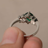 2ct Cushion Cut Green Emerald Proposal Engagement Ring 18k White Gold Finish