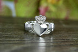 Claddagh Design Love Womens Irish Wedding Engagement Ring 14k White Gold Finish