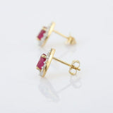 1.7ct Stud Earrings Pear Cut Pink Ruby Diamond Halo 14k Yellow Gold Finish