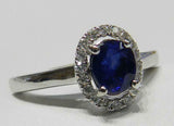 2.5ct Engagement Ring Oval Cut Blue Sapphire Diamond Halo 14k White Gold Finish