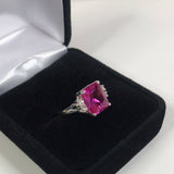 1.7ct Emerald Cut Pink Sapphire Side Diamond Engagement Ring 14k White Gold Over