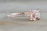 1.5ct Cushion Cut Peach Morganite Round Accents Solitaire Ring 14k RoseGold Over