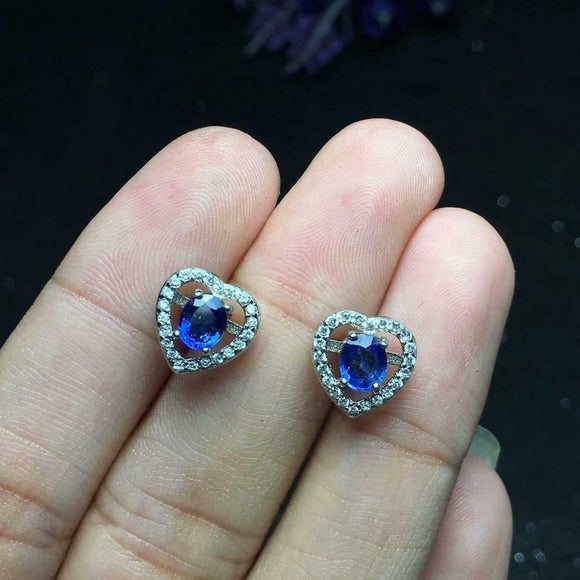 1.4ct Oval Cut Blue Sapphire Diamond Halo Stud Earrings 14k White Gold Finish