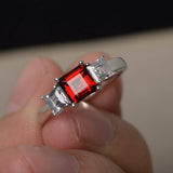 1.5ct Asscher Cut Red Garnet Engagement Ring 14k White Gold Over Trilogy Promise