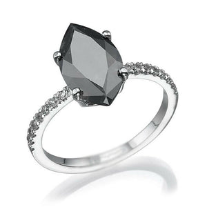 1.2ct Marquise Cut Black Diamond Solitaire with Accent Ring 14k WhiteGold Finish