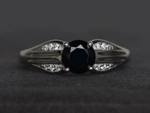 2ct Engagement Ring Round Black Diamond Solitaire with Accent 14k WhiteGold Over